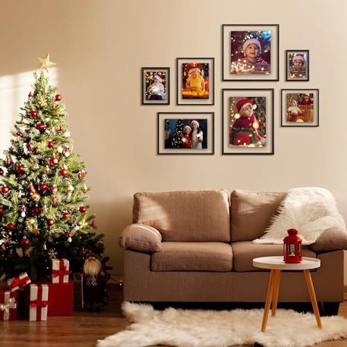 Egofine 6x8 Floating Frames Set of 2, Double Plexiglass Picture Frame, Made of Solid Wood Display Any Size Photo up to 6x8, Wall Mount or Tabletop Standing, Rustic Black - color: Faded Black, size: 6x8