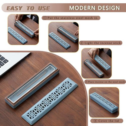 CEREMONY Incense Holder for Sticks, Ceramic Insence-Stick Holder Ash Catcher, Incense Holder Timkburner for Meditation Yoga Spa Room Incense Holder (Mesh-Blue) - color: Mesh-blue