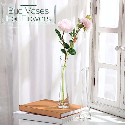 Lallisa Set of 18 Tall Glass Bud Vases for Centerpieces,9.84" H | Bud Vase Bulk, Single Flower Vases, Slim Waist Profile, Slanted Rim Design, Wedding Table Decor, Event Centerpieces