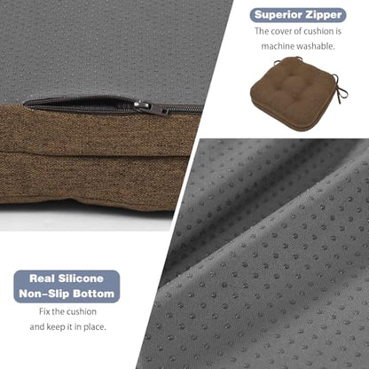 baibu Dining Chair Cushions, Dual-Layer Patent Design Memory Foam Kitchen Chair Cushions, Non-Slip Seat Pads with Ties, 16.5 x 16.5 x 3.5in, 1 Pack, Dark Brown - color: Dark Brown, size: 1 Count (Pack of 1)