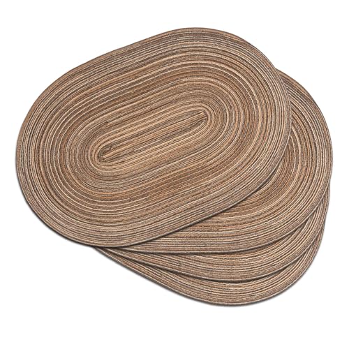 Placemats Set of 4, Woven Oval Braided Dining Table Mats(Brown) | 12 x 17.5 Inch Size Fits Plates and Flatware; Hand Washable and Heat Resistant for Kitchen Use, with Farmhouse and Boho Style - color: Brown, size: 4 pcs