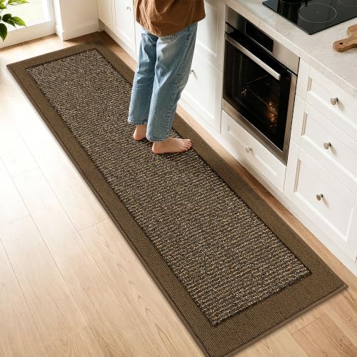BEQHAUSE Kitchen Runner Rug 24"x96", Non Slip Kitchen Mat Washable, Brown | Kitchen Mats for Floor, Extra Absorbent and Stain Resistant Kitchen Rugs for Laundry, Entryway, Hallway & Sink - color: Brown, size: 24" X 96" (Rectangular)