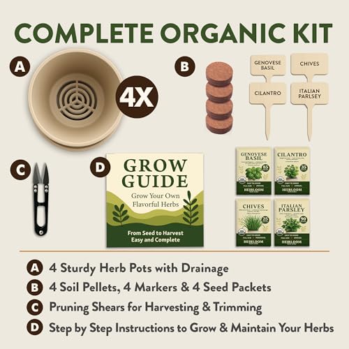 HOME GROWN Indoor Organic Herb Garden Kit, Unique Valentines Day Gift for Adults, Men, & Women,Grow 4 Herb Seeds for Kitchen Window Garden,Beginner DIY Hobby Gardening for Plant Lovers, Mom & Dad - style: Starter Organic Grow Herb Kit