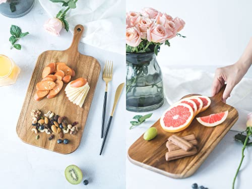 BILL.F Acacia Wood Cutting Board with Handle Wooden Charcuterie Board Paddle Cheese Board Serving Boards for Kitchen Meat, Pizza,Cheese, Bread, Vegetables &Fruits 15'' x 7.5'' x 0.6'' - style: Large