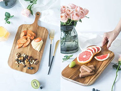 BILL.F Acacia Wood Cutting Board with Handle Wooden Charcuterie Board Paddle Cheese Board Serving Boards for Kitchen Meat, Pizza,Cheese, Bread, Vegetables &Fruits 15'' x 7.5'' x 0.6'' - style: Large