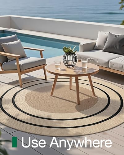 LUMI 4' Round Natural Jute Area Rug, Braided Farmhouse Rug - color: Vanilla Veil, size: 4'x4'