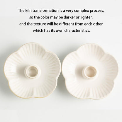 Ceramic Taper Candle Holder, 4.72 in Polished Round Base Tray | Use with incense or palo santo to create a calm tabletop setting for dinners, meditation or seasonal displays. - color: White