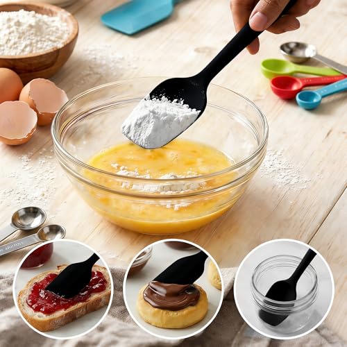5 Pieces Silicone Spatula Set | Rubber Spatula Heat Resistant Essential for Cooking Baking Non Stick Dishwasher Safe Kitchen Tools Multicolor - color: Black