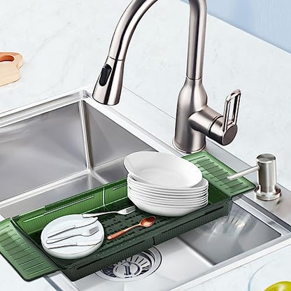 Expandable Bathtub Tray, Adjustable Bathtub Caddy Tray Bathtub Caddy for Luxury Bath, Multifunctional Bathtub Storage Rack for Book Wine Glasses Phone Bath Products, with Anti-Slip mat. - color: Green