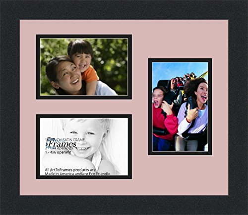 ArtToFrames Collage Photo Frame Double Mat with 3-4x6 Openings and Satin Black Frame - color: Seashell, size: 3 - 4x6