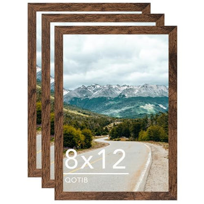 8x12 Picture Frame Deep Brown for Wall Hanging, Wood 8 x 12 Frame Photo Frame for Wall Horizontally or Vertically, Deep Brown, 3 Pack - size: 8x12 inch