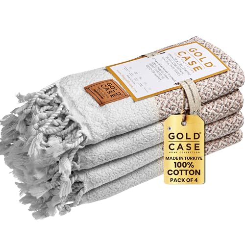 Gold CASE Turkish Hand Towels for Bathroom Set of 4 – 20 x 40'' – 100% Cotton Bathroom Towels – Aphrodite Kitchen Small Towel for Spa, Face, Tea & Dishcloth – Decorative Patterned Weave – Salmon - color: Salmon, size: Aphrodite Hand Towel