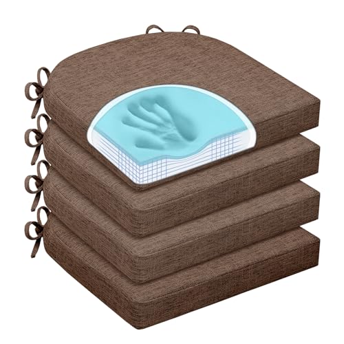 Chair Cushions for Dining Chairs, Non Slip Chair Pads with Ties and Washable Covers, Memory Foam Kitchen Chair Cushions Set of 4, 16"X16"X2.5", Brown - color: Brown, size: Pack of 4
