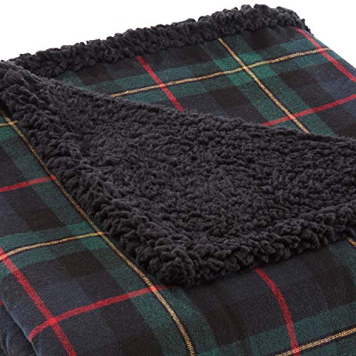 Eddie Bauer - Throw Blanket, Brushed Fleece & Plush Sherpa Bedding, Throw Blanket for Couch & Bed (Pine Tartan Dark Green, 50" x 60") - color: Pine Tartan Dark Green