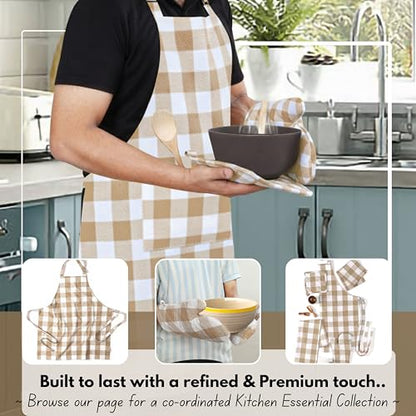 Native Fab Buffalo Plaid Check Oven Mitts and Pot Holders Set of 4, 100% Cotton Heat Resistant Kitchen Gloves, 2 Oven Mitts (7x13), 2 Pot Holders (8x8) for Cooking & Baking, Beige White - color: Buffalo, Beige