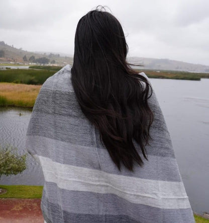 Alpaca Wool Throw Blanket, Grey Striped, 65 x 48 | Cozy, Ultra-Soft, Naturally Warm, Lightweight & Breathable, Non-Itchy - color: Grey Striped, size: Throw (48" x 65")