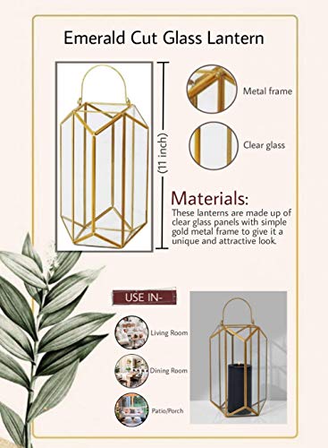 Serene Spaces Living Emerald Cut Glass Lantern, Measures 11 inches Tall, Sold Individually - color: Emerald Cut