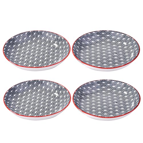 7 Inch Ceramic Plates, Set of 4 - Small Round Dessert & Appetizer Plates, Underglaze Color (LBL) - color: LBL