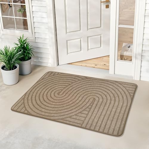 HDFK Geometric Front Door Mat Brown 35x24inches Non-Slip Low-Profile Indoor | Absorbent Washable Easy Clean Welcome Entrance Rug - color: Brown, size: 35"x24"