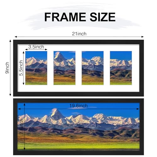 Vittanly 8x20 Collage Picture Frame, Displays 4Pcs 4x6 Pictures with Mat or 1Pcs 8x20 without Mat, Picture Frames Collage Wall Decor for Horizontal or Vertical Display, Black, 1 Pack | Displays 4Pcs 4x6 Pictures with Mat or 1Pc 8x20 without Mat, Picture F