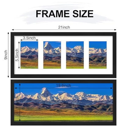Vittanly 8x20 Collage Picture Frame, Displays 4Pcs 4x6 Pictures with Mat or 1Pcs 8x20 without Mat, Picture Frames Collage Wall Decor for Horizontal or Vertical Display, Black, 1 Pack | Displays 4Pcs 4x6 Pictures with Mat or 1Pc 8x20 without Mat, Picture F