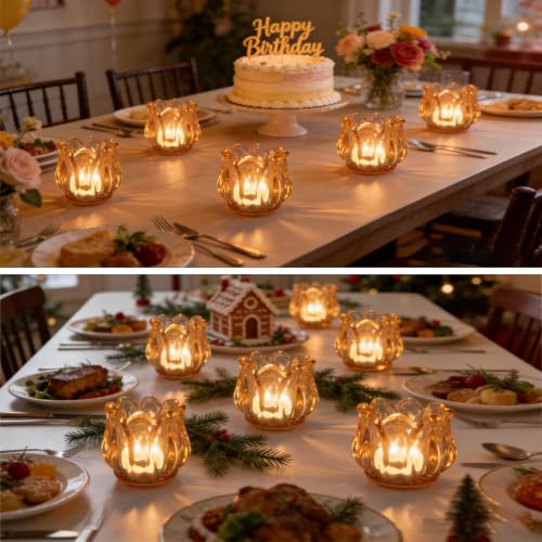 Votive Glass Tealight Candle Holders, Candles Not Included (Amber Tulip-6 Pcs) - color: Amber Tulip-6 Pcs