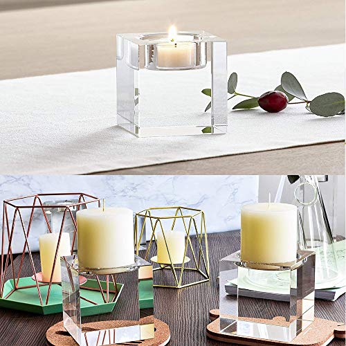 4 Pcs Clear Crystal Candle Holders, 2×2×1.6 inch Square Tealight Candle Holders Solid Square Tea Light Holders for Table Centerpiece Wedding Decor and Dinner Party Home Decor Candlelight