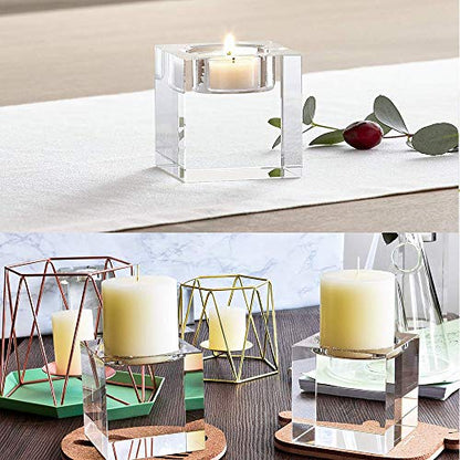 4 Pcs Clear Crystal Candle Holders, 2×2×1.6 inch Square Tealight Candle Holders Solid Square Tea Light Holders for Table Centerpiece Wedding Decor and Dinner Party Home Decor Candlelight