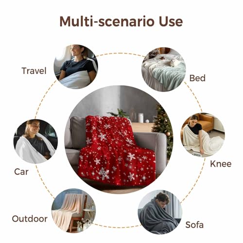 Christmas Throw Blanket, Red White Snowflakes Super Soft Warm Flannel Blankets for Bed Couch Sofa Winter Shiny Stars Xmas Snow Red Lightweight Fluffy Plush Bed Throws 50x60 Inch - color: Red, size: 50''x60''