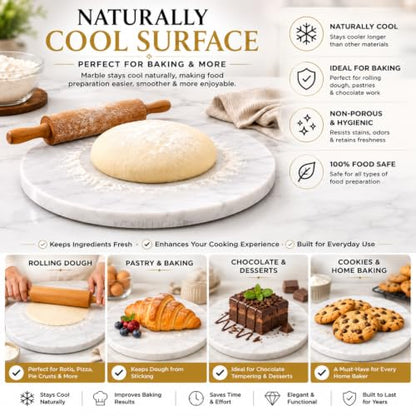 11-Inch Round Marble Cheese Cutting Board, White | Solid Natural Stone, Cutting Board & Charcuterie Serving Tray, Non-Slip Feet, 0.5" Thick, Easy to Clean - color: White, size: 11"L x 11"W
