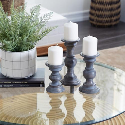 Deco 79 Wood Decorative Candle Holder Candle Stand, Set of 3 Candlestick Holder 6", 8", 10"H, Dark Gray