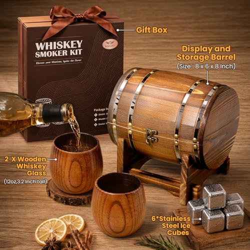 Charred Wooden Whiskey Glasses with Barrel Case(Patent Pending), Gifts for Men Old Fashion Bourbon Drinking Collins Cup, Fathers Day Gift for Dad, Husband, Brother, Boy Friend or Whiskey Lovers