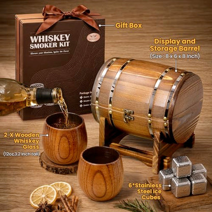 Charred Wooden Whiskey Glasses with Barrel Case(Patent Pending), Gifts for Men Old Fashion Bourbon Drinking Collins Cup, Fathers Day Gift for Dad, Husband, Brother, Boy Friend or Whiskey Lovers