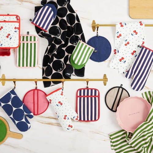 kate spade new york Botanical Stripe Pot Holder 2-Pack Set, 7" x 10", Green/Pink - color: Green/Pink