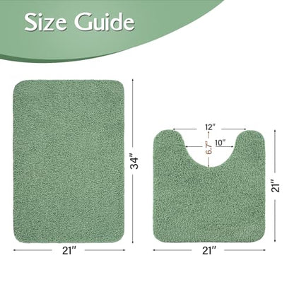 Sage Green Bathroom Rug Set 2 Piece Bath Mat 21x34 U Shape Toilet Rug 21x21 | Absorbent,Washable,Non Slip Bathroom Rugs Sets,Contour Mat for Toilet - color: Sage Green