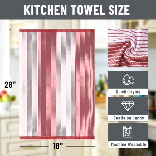 Homaxy Premium 100% Cotton Kitchen Towels 18"x28", 4 Pack, Red | Large Kitchen Hand Towels, Soft and Absorbent Tea Towel, Dish Towels with Hanging Loops - color: Red, size: 18 x 28 - 4 Pack
