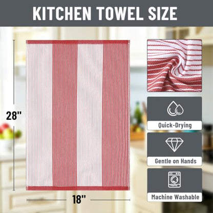 Homaxy Premium 100% Cotton Kitchen Towels 18"x28", 4 Pack, Red | Large Kitchen Hand Towels, Soft and Absorbent Tea Towel, Dish Towels with Hanging Loops - color: Red, size: 18 x 28 - 4 Pack