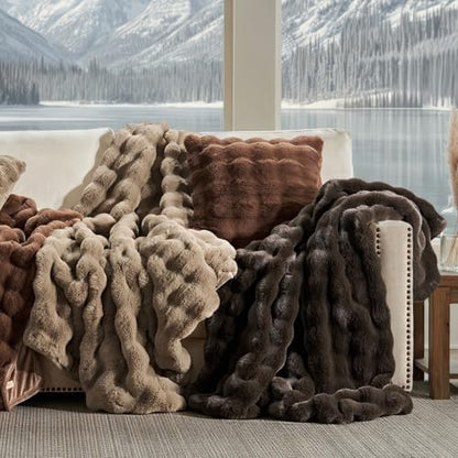 Faux Rabbit Fur Bubble Throw Blanket, 60"x80", Dark Brown | Ultra Soft, Luxury Faux Rabbit Fur Throw, Thick Warm Bubble Blanket, Cozy Fluffy Reversible, for Bed, Couch, Chair, Sofa - color: Dark Brown, size: 60"x80"