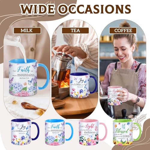 Ziliny 4 Sets Christian Gifts for Women, 11oz Floral Coffee Mugs with Bible Verse Keychains,Mother's Day Christian Tea Cup Set, Inspirational Watercolor Flower Appreciation Gift