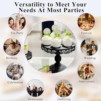 Set of 9 Cake Stands Metal Cupcake Stand Set Multiple Styles Candy Fruit Display Tower Dessert Plate Cake Serving Tray for Birthday Party Wedding Anniversary Baby Shower Engagement (Black) - color: Black