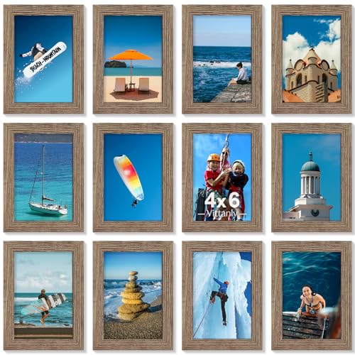 Vittanly 4x6 Picture Frames Set of 12 for Wall Mount or Tabletop, Dark Oak | Display Pictures 3.5x5 with Mat or 4x6 without Mat, Small Photo Frames, Engineered Wood with Shatter Resistant Plexiglass - color: Dark Oak, size: 4x6