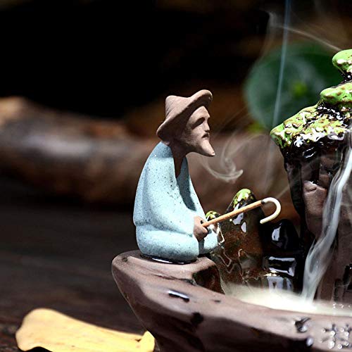 Guilin Landscape Backflow Incense Burner Incense Cone Sticks Holder Porcelain Handmade Beautiful Scene Prefect Gift for Aromatherapy Ornament Home and Office Decor