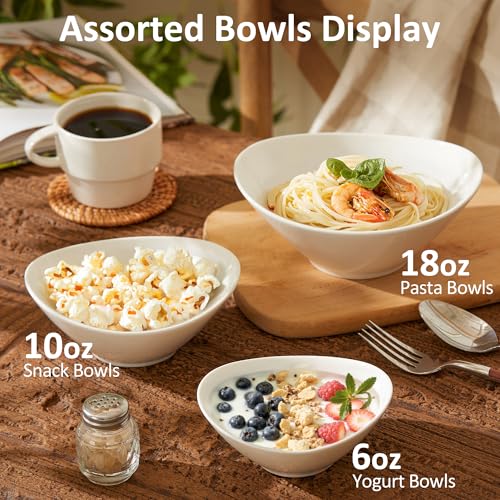 Teocera 7 Inch Salad Bowls Set of 6, 18 oz Large Soup Bowls– Microwave & Dishwasher Safe, for Pasta, Snacks, White - color: White, size: 18 Ounce