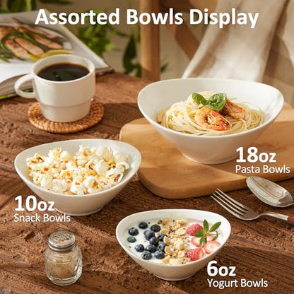 Teocera 6 Inch Ceramic Breakfast Bowls Set of 6, 10 Ounce Small Yogurt Bowls for Salad, Soup, Dessert, Microwave & Dishwasher Safe - White - color: White, size: 10 Ounce