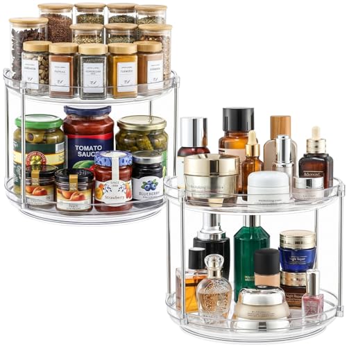2 Set 2 Tier Non-Skid Acrylic Lazy Susan Organizer - Rotating Spice Rack - Turntable Spinning Organization for Kitchen, Pantry, Countertop, Closet, Bathroom, Vanity, Medicine Cabinet Organizing, 10'' - size: 10in-2 Set