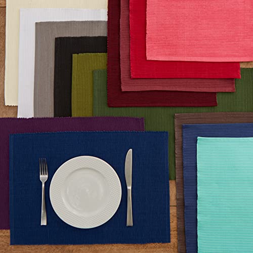 DII Basic Everyday Ribbed Tabletop 100% Cotton, Placemat Set, 13x19, Black, 6 Piece - color: Black, size: 13x19"