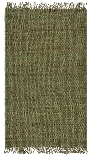 SAFAVIEH Natural Fiber Collection Accent Rug - 3' x 5', Green, Handmade Boho Fringe Woven Jute, Ideal for High Traffic Areas in Entryway, Living Room, Bedroom (NF368G) - color: Green, size: 3' x 5' (Rectangular)