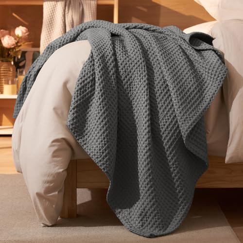 PHF Ultra Soft Waffle Weave Throw Blanket, Lightweight Breathable Cooling Bedding Throw for Spring Summer for Hot Sleeper，Aesthetic Home Decor for Bed Couch, Machine Washable Giftable, Grey, 50"* 60" - color: Grey, size: Throw(50" x 60")