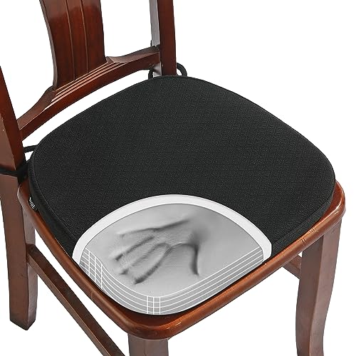 BUYUE Luxury 100% Pure Memory Foam Chair Cushion 1 Pack, Jacquard 16" U-Shape Comfortable Dining Chair Pad, Removable Slip Resistant Kitchen Chair Seat Cushion, (1 piece, Black) - color: Black