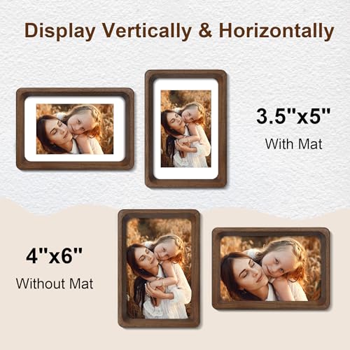 4x6 Picture Frame Set of 2, Natural Walnut Wood Solid Wood 4 by 6 Photo Frames with 3.5x5 Mat with Real Glass for Wall and Tabletop Display - color: Natural Walnut, size: 4x6-2Pack